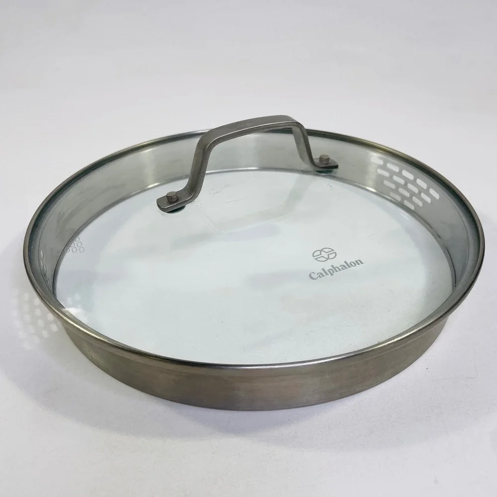 Calphalon 10 Inch Glass Straining Lid Stainless Steel Rim Replacement Cover